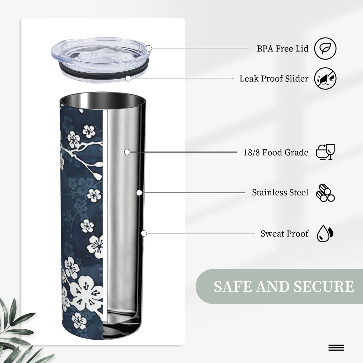 Navy And White Cherry Blossom  - Tumbler 20Oz White ulasan dan harga